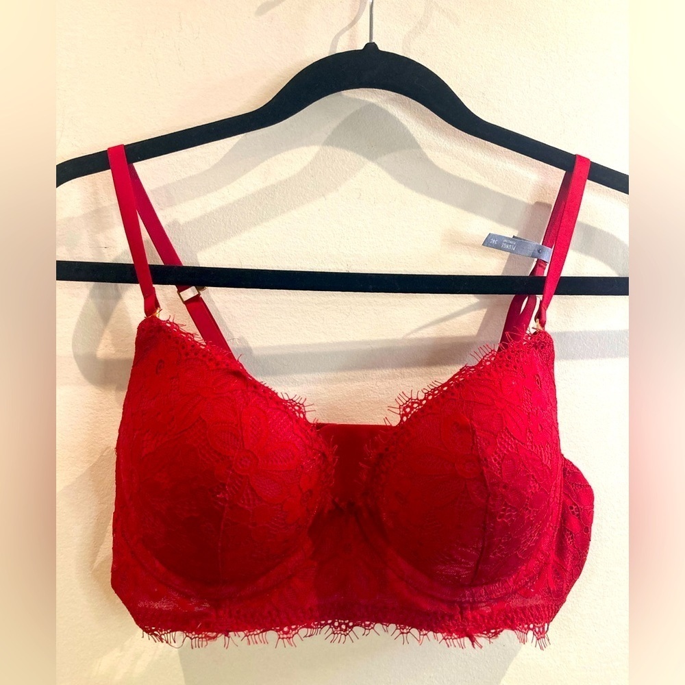 AERIE Sz 34C Padded Deep Plunge Adjustable Straps and Back J-Hook Lace Bra NEW